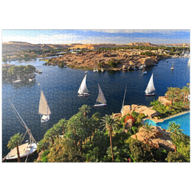 Darstellung des Puzzle-Motivs Blick vom Old Cataract Hotel zur Insel Elephantine, Assuan, Ägypten – Puzzleteile: 1000