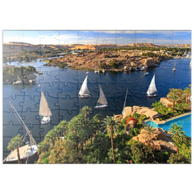 Darstellung des Puzzle Motivs Blick vom Old Cataract Hotel zur Insel Elephantine, Assuan, Ägypten - Puzzleteile: 100