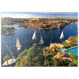 Darstellung des Puzzle Motivs Blick vom Old Cataract Hotel zur Insel Elephantine, Assuan, Ägypten - Puzzleteile: 200