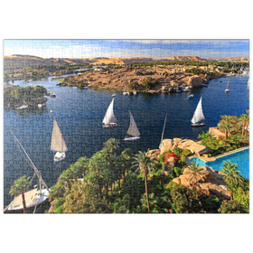Darstellung des Puzzle-Motivs Blick vom Old Cataract Hotel zur Insel Elephantine, Assuan, Ägypten – Puzzleteile: 500