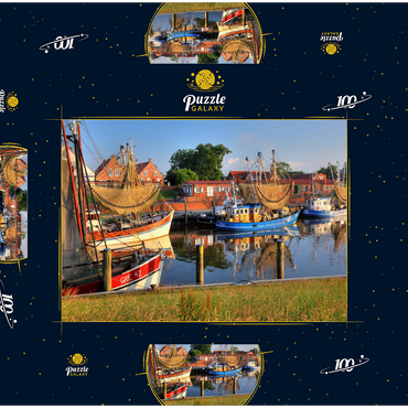 Fischerhafen mit Krabbenkuttern im Morgenlicht 100 Puzzle Schachtel 3D Modell