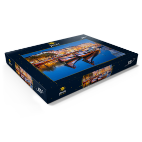 Darstellung des Puzzle Motivs Boote der moliceiros, der ehemaligen Tangfischer auf dem Kanal in der Universitätsstadt Aveiro - Puzzleteile: 100