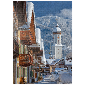 Darstellung des Puzzle-Motivs Sonnenstraße mit Kirche St. Martin im Ortsteil Garmisch, Garmisch-Partenkirchen – Puzzleteile: 1000