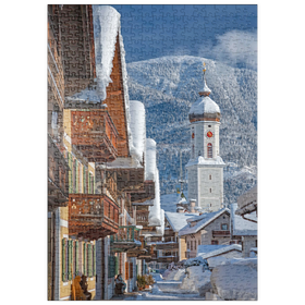 Darstellung des Puzzle Motivs Sonnenstraße mit Kirche St. Martin im Ortsteil Garmisch, Garmisch-Partenkirchen - Puzzleteile: 500