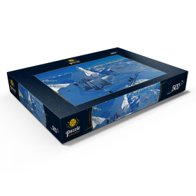 Darstellung des Puzzle Motivs Wendelsteinkircherl auf dem Wendelstein bei Bayrischzell gegen Kaisergebirge - Puzzleteile: 500