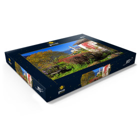 Darstellung des Puzzle Motivs Blick zur Dorfkirche im Bergdorf Soglio, Engadin - Puzzleteile: 100