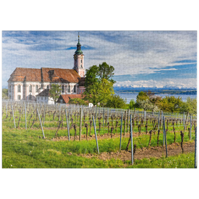 Darstellung des Puzzle-Motivs Wallfahrtskirche Birnau bei Unteruhldingen am Bodensee im Frühling – Puzzleteile: 1000