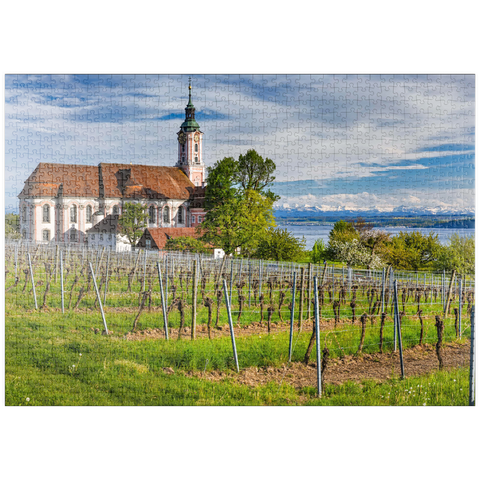 puzzleplate Wallfahrtskirche Birnau bei Unteruhldingen am Bodensee im Frühling 1000 Puzzle