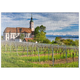 Darstellung des Puzzle Motivs Wallfahrtskirche Birnau bei Unteruhldingen am Bodensee im Frühling - Puzzleteile: 500