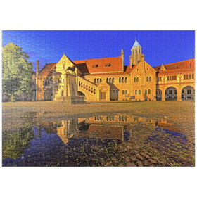Darstellung des Puzzle-Motivs Braunschweiger Löwe und Burg Dankwarderode am Burgplatz bei Nacht, Braunschweig – Puzzleteile: 1000