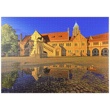 puzzleplate Braunschweiger Löwe und Burg Dankwarderode am Burgplatz bei Nacht, Braunschweig 1000 Puzzle