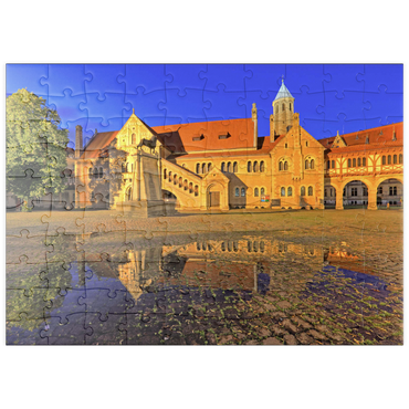 puzzleplate Braunschweiger Löwe und Burg Dankwarderode am Burgplatz bei Nacht, Braunschweig 100 Puzzle