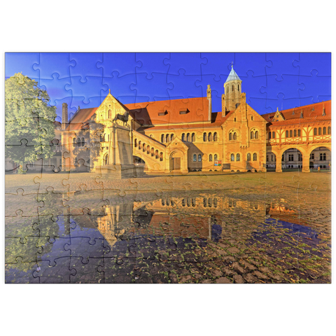 puzzleplate Braunschweiger Löwe und Burg Dankwarderode am Burgplatz bei Nacht, Braunschweig 100 Puzzle