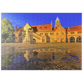 Darstellung des Puzzle-Motivs Braunschweiger Löwe und Burg Dankwarderode am Burgplatz bei Nacht, Braunschweig – Puzzleteile: 200
