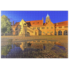 Darstellung des Puzzle Motivs Braunschweiger Löwe und Burg Dankwarderode am Burgplatz bei Nacht, Braunschweig - Puzzleteile: 500