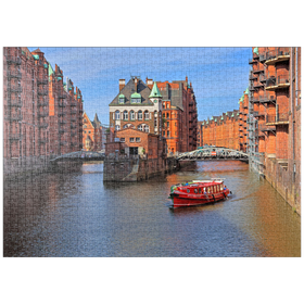 Darstellung des Puzzle-Motivs Wasserschloss zwischen Holländischbrookfleet und Wandrahmsfleet in der Speicherstadt, Hamburg – Puzzleteile: 1000