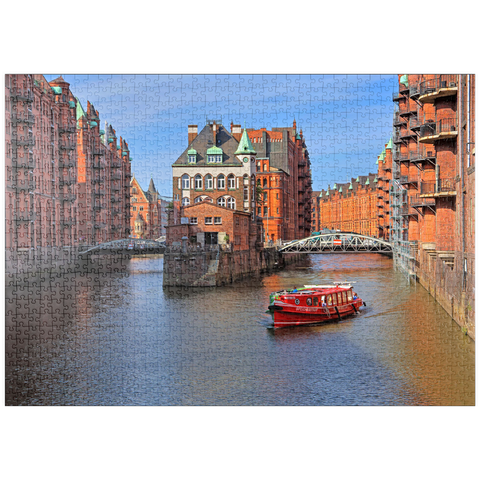 puzzleplate Wasserschloss zwischen Holländischbrookfleet und Wandrahmsfleet in der Speicherstadt, Hamburg 1000 Puzzle