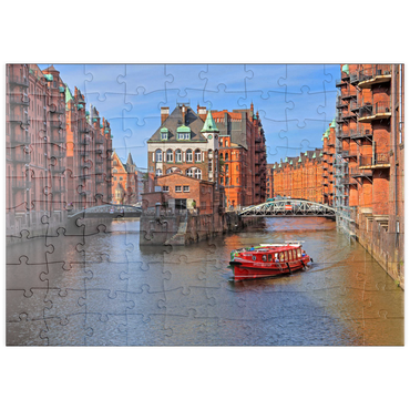 puzzleplate Wasserschloss zwischen Holländischbrookfleet und Wandrahmsfleet in der Speicherstadt, Hamburg 100 Puzzle
