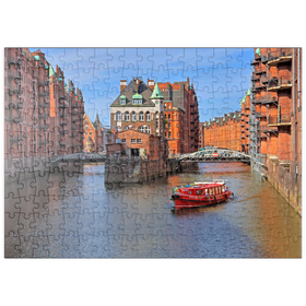 Darstellung des Puzzle-Motivs Wasserschloss zwischen Holländischbrookfleet und Wandrahmsfleet in der Speicherstadt, Hamburg – Puzzleteile: 200