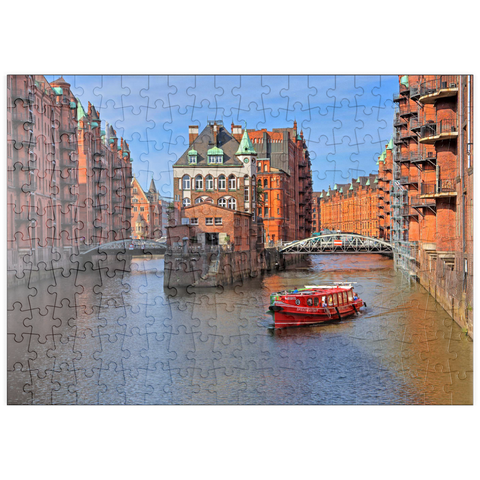 puzzleplate Wasserschloss zwischen Holländischbrookfleet und Wandrahmsfleet in der Speicherstadt, Hamburg 200 Puzzle