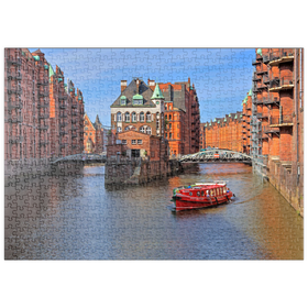 Darstellung des Puzzle-Motivs Wasserschloss zwischen Holländischbrookfleet und Wandrahmsfleet in der Speicherstadt, Hamburg – Puzzleteile: 500