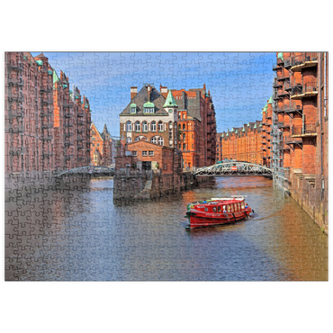 puzzleplate Wasserschloss zwischen Holländischbrookfleet und Wandrahmsfleet in der Speicherstadt, Hamburg 500 Puzzle