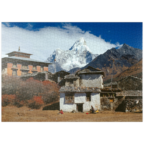 puzzleplate Buddhistisches Kloster in Tengboche mit Blick auf den Ama Dablam, Region Khumbu, Himalaya, Nepal 1000 Puzzle