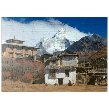 puzzleplate Buddhistisches Kloster in Tengboche mit Blick auf den Ama Dablam, Region Khumbu, Himalaya, Nepal 100 Puzzle