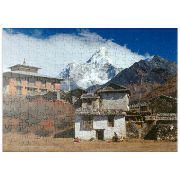 puzzleplate Buddhistisches Kloster in Tengboche mit Blick auf den Ama Dablam, Region Khumbu, Himalaya, Nepal 200 Puzzle