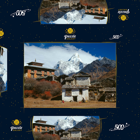 Buddhistisches Kloster in Tengboche mit Blick auf den Ama Dablam, Region Khumbu, Himalaya, Nepal 500 Puzzle Schachtel 3D Modell