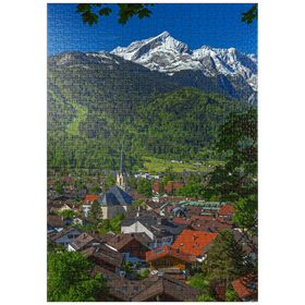 Darstellung des Puzzle-Motivs Partenkirchner Pfarrkirche Maria Himmelfahrt gegen Alpspitze (2628m) – Puzzleteile: 1000