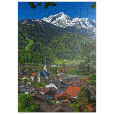 puzzleplate Partenkirchner Pfarrkirche Maria Himmelfahrt gegen Alpspitze (2628m), Garmisch-Partenkirchen 100 Puzzle
