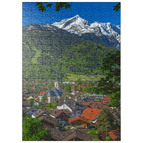 puzzleplate Partenkirchner Pfarrkirche Maria Himmelfahrt gegen Alpspitze (2628m), Garmisch-Partenkirchen 200 Puzzle