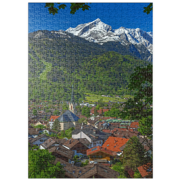 puzzleplate Partenkirchner Pfarrkirche Maria Himmelfahrt gegen Alpspitze (2628m), Garmisch-Partenkirchen 500 Puzzle