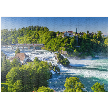 puzzleplate Blick über den Rheinfall zum Schloss Laufen 1000 Puzzle