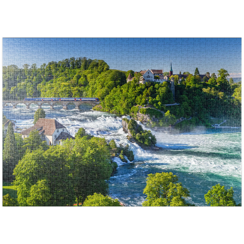 puzzleplate Blick über den Rheinfall zum Schloss Laufen 1000 Puzzle