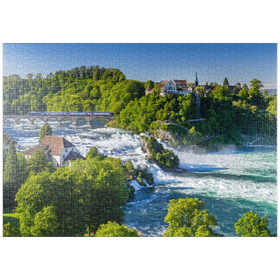 Darstellung des Puzzle Motivs Blick über den Rheinfall zum Schloss Laufen - Puzzleteile: 1000