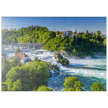 puzzleplate Blick über den Rheinfall zum Schloss Laufen 100 Puzzle