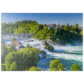 Darstellung des Puzzle Motivs Blick über den Rheinfall zum Schloss Laufen - Puzzleteile: 100