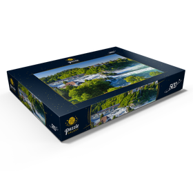 Darstellung des Puzzle Motivs Blick über den Rheinfall zum Schloss Laufen - Puzzleteile: 500