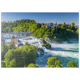 Darstellung des Puzzle-Motivs Blick über den Rheinfall zum Schloss Laufen – Puzzleteile: 500