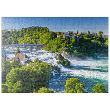 puzzleplate Blick über den Rheinfall zum Schloss Laufen 500 Puzzle
