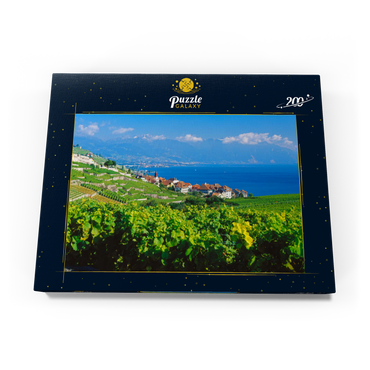 Weindorf Rivaz am Genfer See gegen Berge von Montreux, Lavaux-Oron, Kanton Waadt, Schweiz 200 Puzzle Schachtel Ansicht3