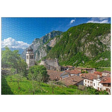 puzzleplate Kirche und Castello di Tenno, Tenno, Gardasee, Provinz Trient, Trentino-Südtirol, Italien 1000 Puzzle