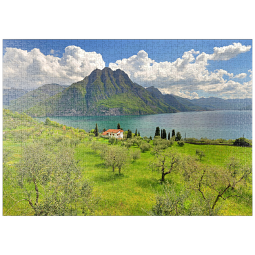 puzzleplate Blick auf den See bei Riva di Solto, Iseosee, Lombardei, Italien 1000 Puzzle
