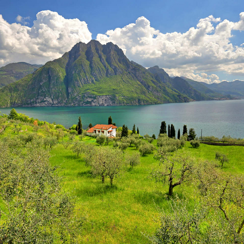 Blick auf den See bei Riva di Solto, Iseosee, Lombardei, Italien 100 Puzzle 3D Modell