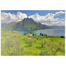Darstellung des Puzzle-Motivs Blick auf den See bei Riva di Solto, Iseosee, Lombardei, Italien – Puzzleteile: 500