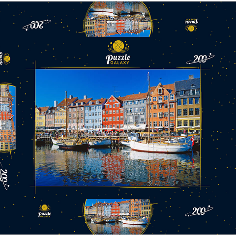 Alter Hafen im Zentrum von Kopenhagen, Nyhavn 200 Puzzle Schachtel 3D Modell