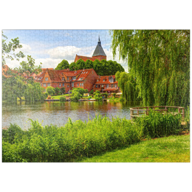 Darstellung des Puzzle-Motivs Stadtsee mit Altstadt und St.-Nicolai-Kirche, Mölln – Puzzleteile: 1000