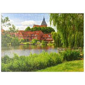 Darstellung des Puzzle Motivs Stadtsee mit Altstadt und St.-Nicolai-Kirche, Mölln - Puzzleteile: 500